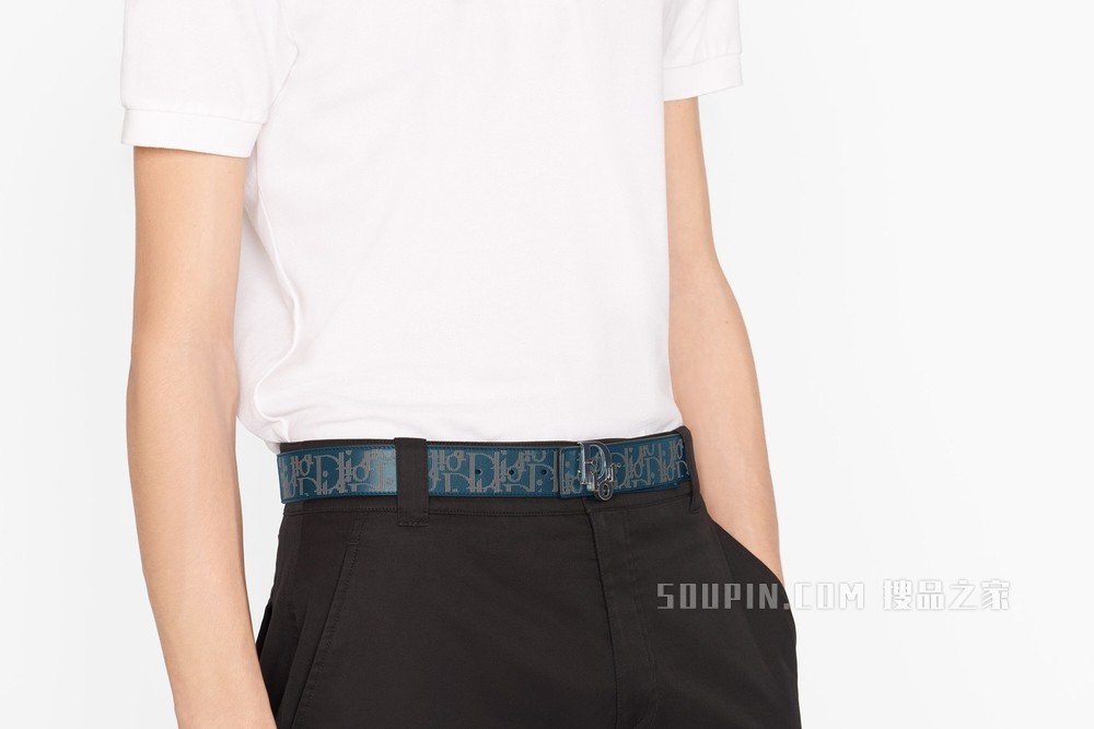 Dior World Tour 双面腰带 35 毫米 Oblique Galaxy 印花效果皮革和海军蓝色光滑牛皮革