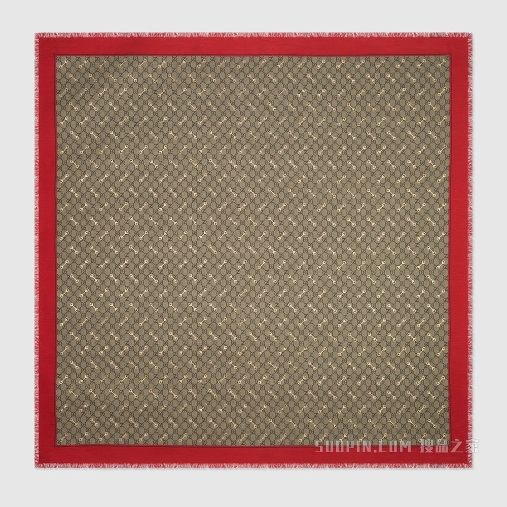 GG马衔扣印花莫代尔披肩 米色和乌木色