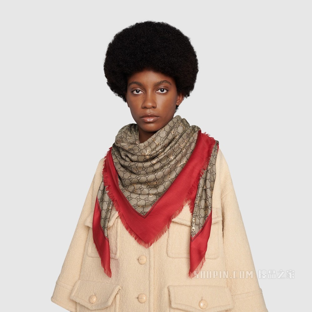 GG马衔扣印花莫代尔披肩 米色和乌木色