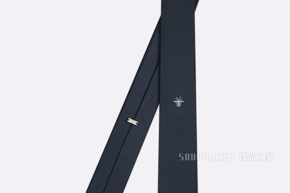 Dior 领带 深蓝色桑蚕丝灰色小蜜蜂提花图案