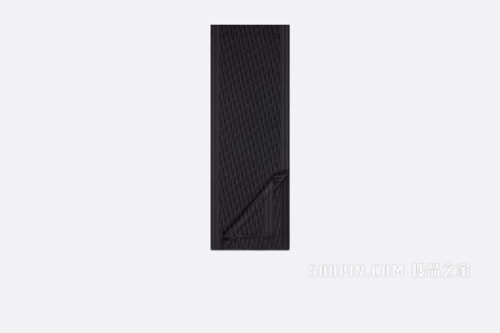 围巾 黑色羊绒 Oblique 印花