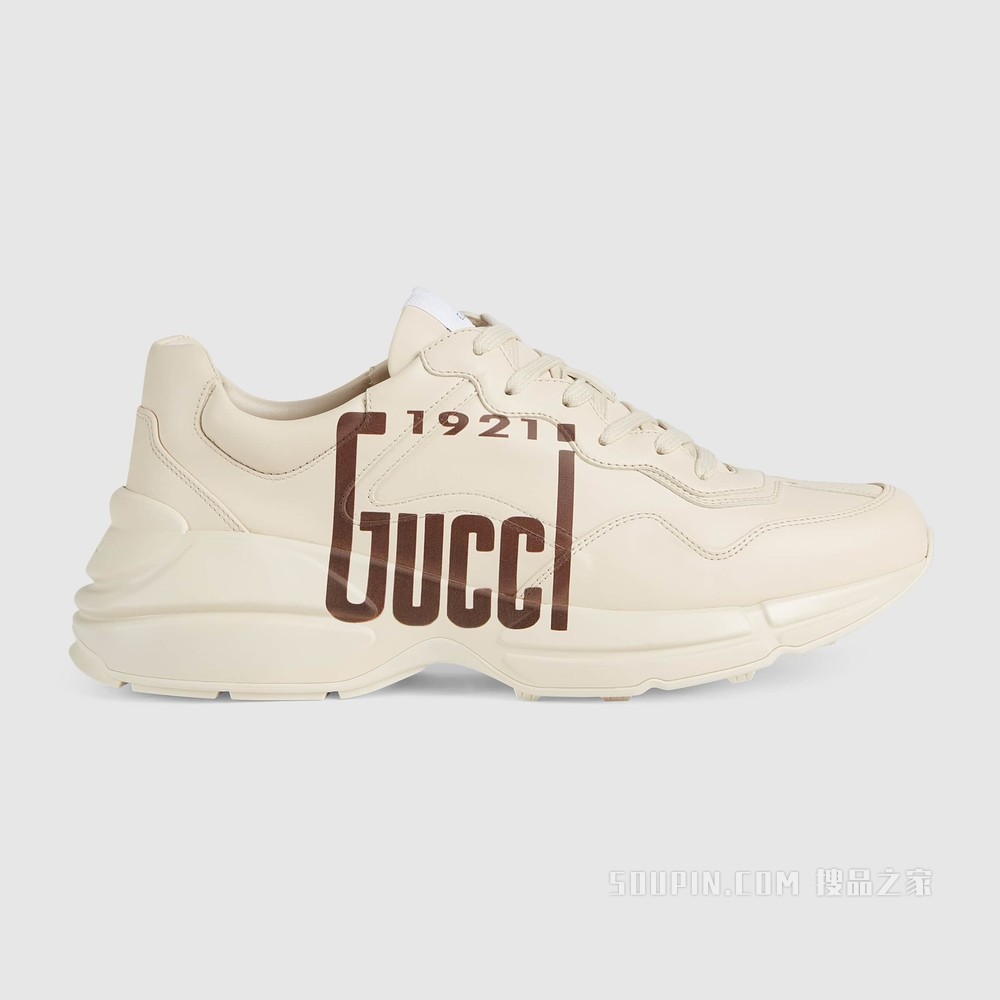 Rhyton系列男士“1921 Gucci”印花运动鞋 象牙白色皮革