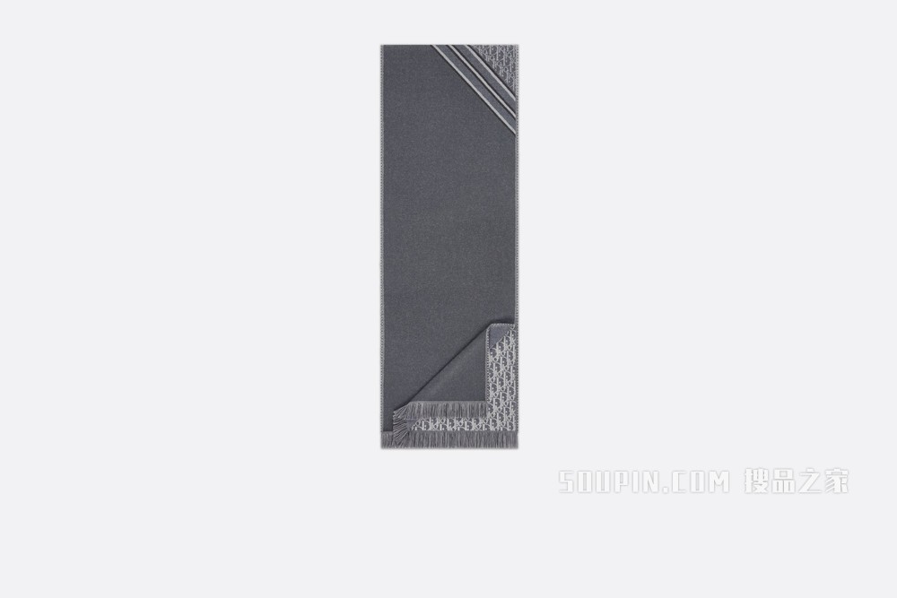 围巾 灰色和白色羊毛 Oblique 印花