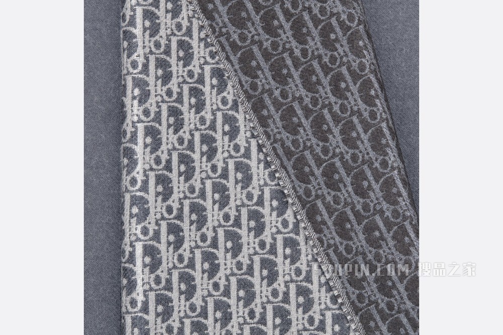 围巾 灰色和白色羊毛 Oblique 印花