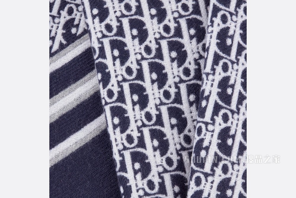 围巾 海军蓝色和白色羊毛 Oblique 印花