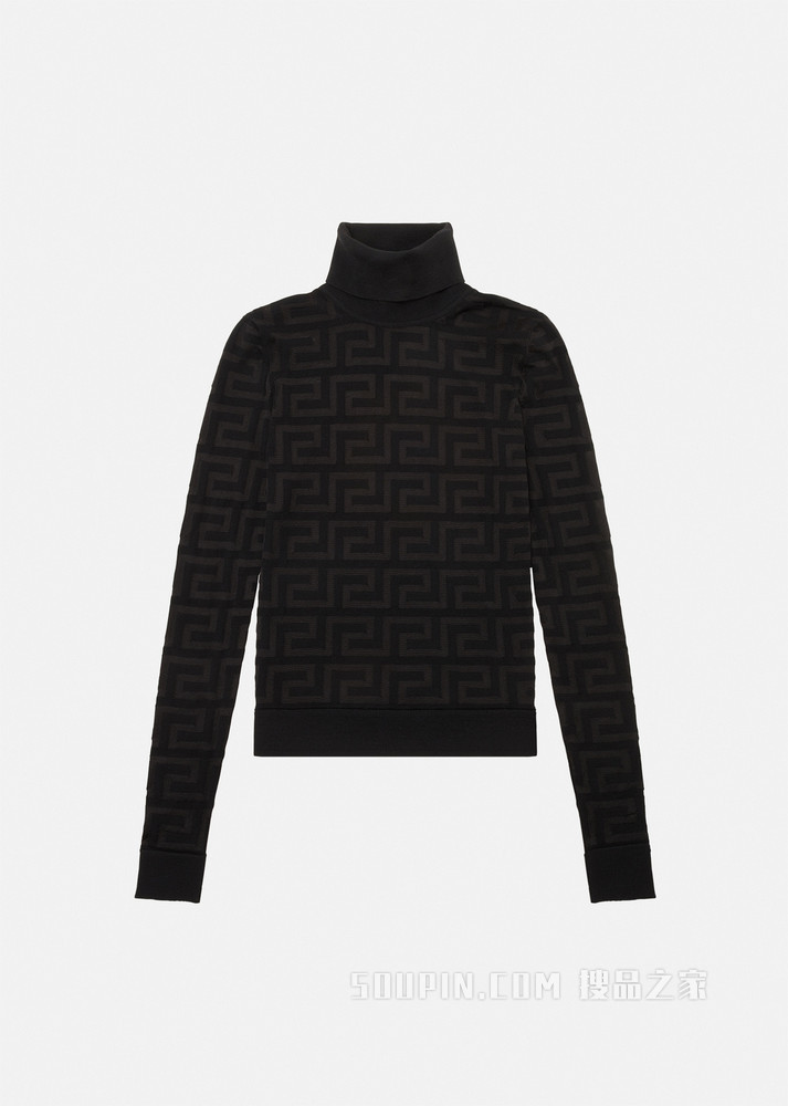 希腊回纹嵌花高领针织衫