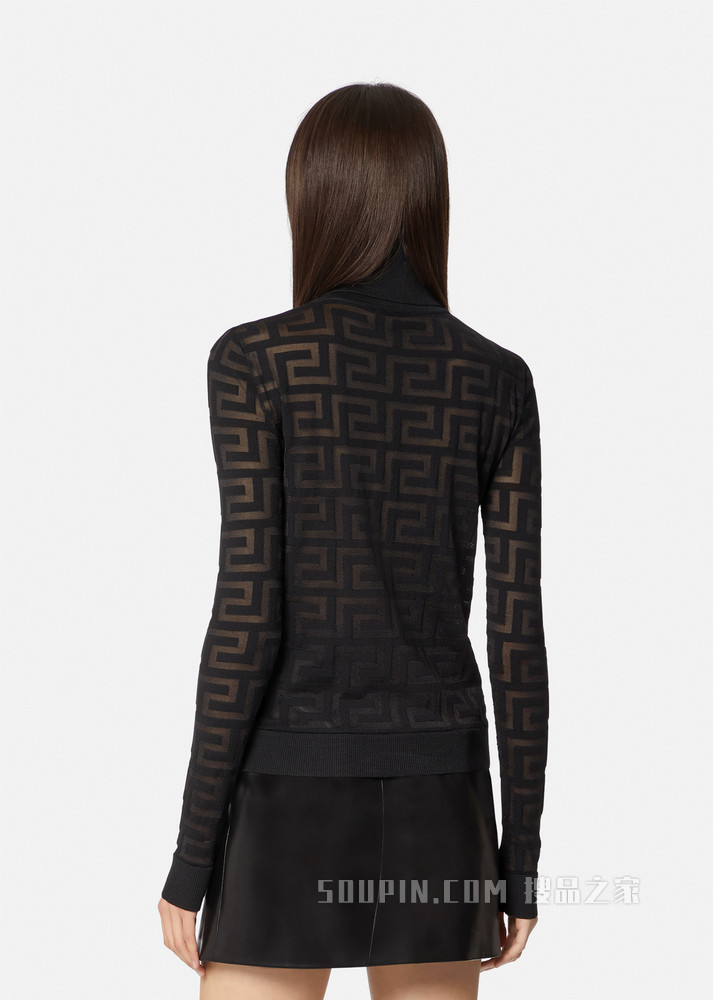 希腊回纹嵌花高领针织衫