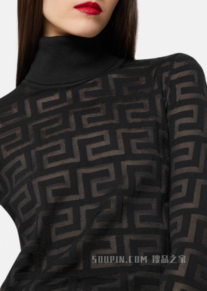 希腊回纹嵌花高领针织衫