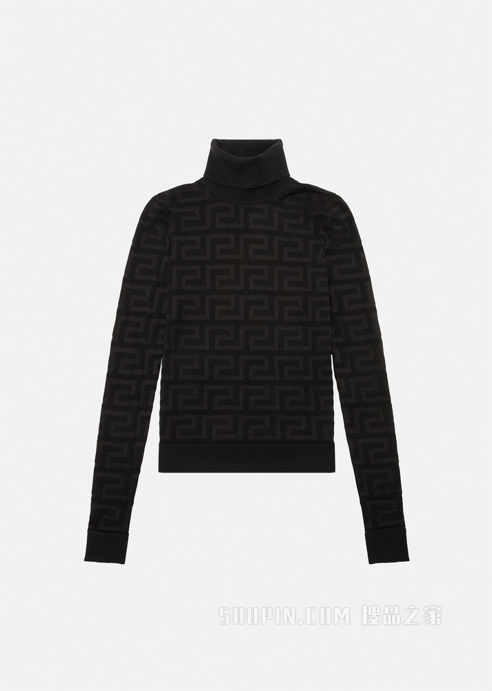 希腊回纹嵌花高领针织衫