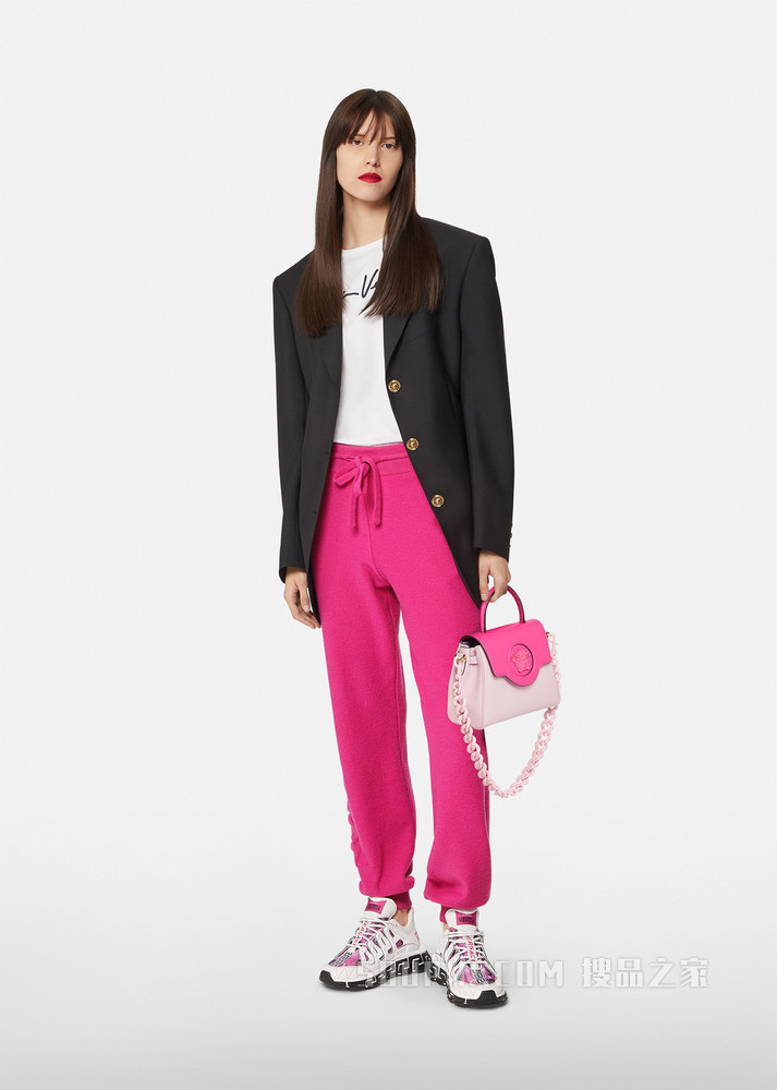 Logo羊毛和羊绒混纺运动裤