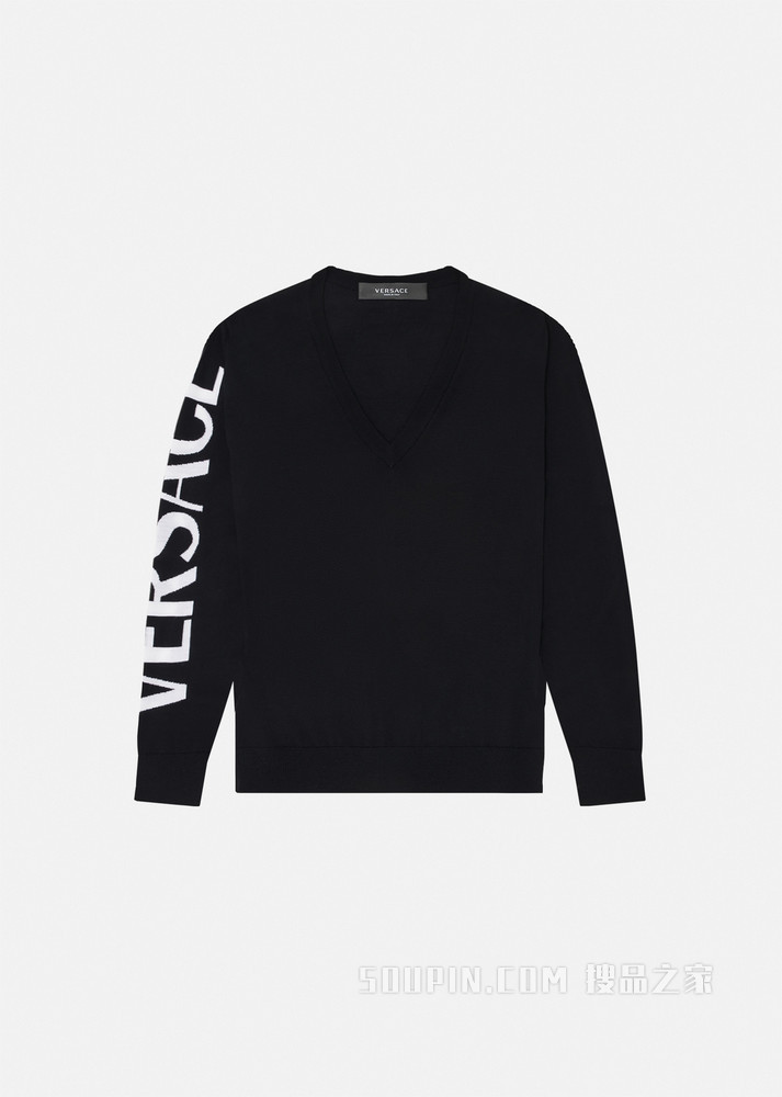 Logo V领针织衫