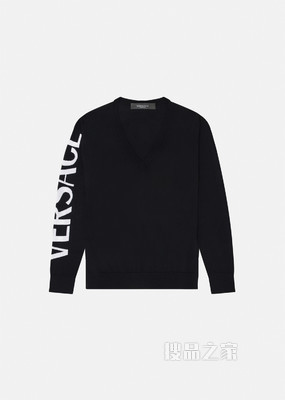 Logo V领针织衫