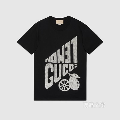 水晶“Lemon Gucci”印花棉质T恤 黑色