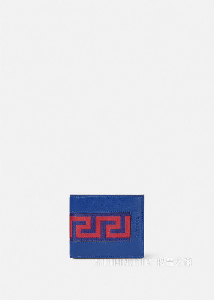 希腊回纹皮革双折钱包