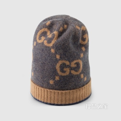 GG针织山羊绒帽 蓝色和米色