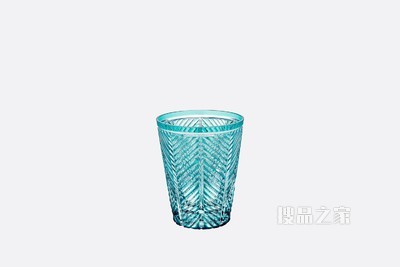 玻璃水杯 蓝绿色人字斜纹图案