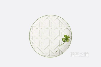 甜品碟 白色瓷质绿色普罗旺斯风情藤格纹和四叶草装饰