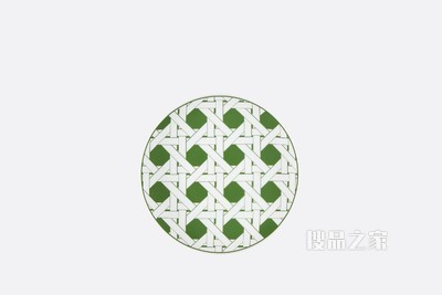 小吃碟 白色瓷质绿色普罗旺斯风情藤格纹