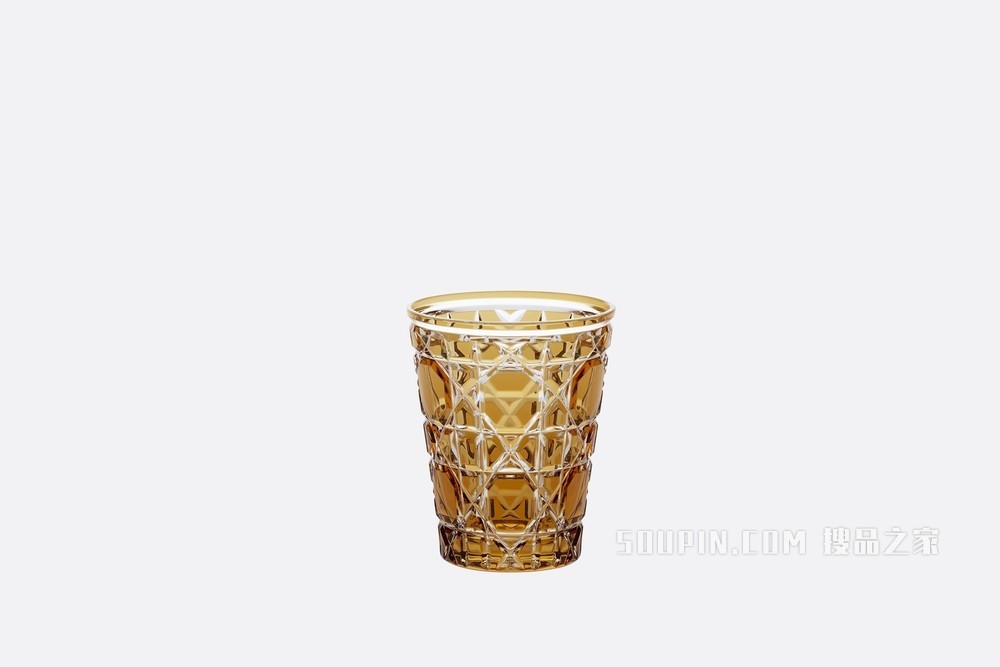 黄色玻璃杯 藤格纹图案