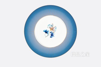 装饰盘 蓝色瓷质银杏图案