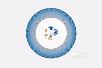 餐盘 蓝色瓷质银杏图案