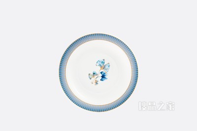 汤盘 蓝色瓷质银杏图案
