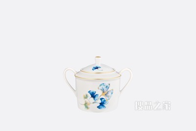 糖罐 蓝色瓷质银杏图案
