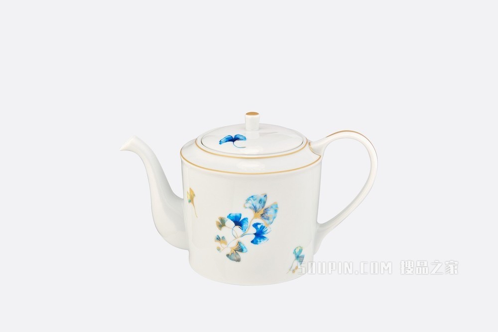 茶壶 蓝色瓷质银杏图案