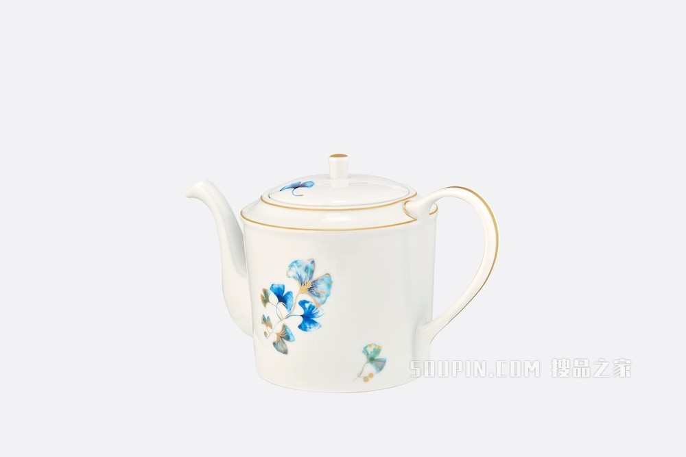 茶壶 蓝色瓷质银杏图案