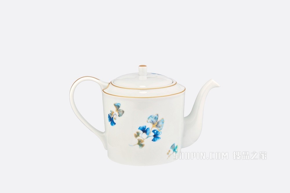 茶壶 蓝色瓷质银杏图案