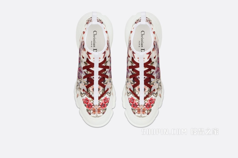 D-Connect 运动鞋 白色科技面料多色蝴蝶花卉图案