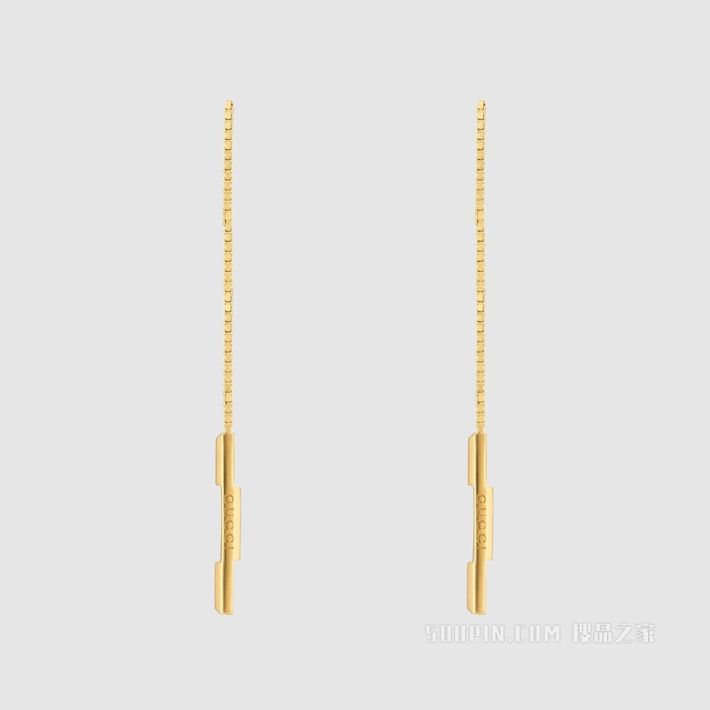 Gucci Link to Love系列“Gucci”长条吊坠耳链 18K黄金