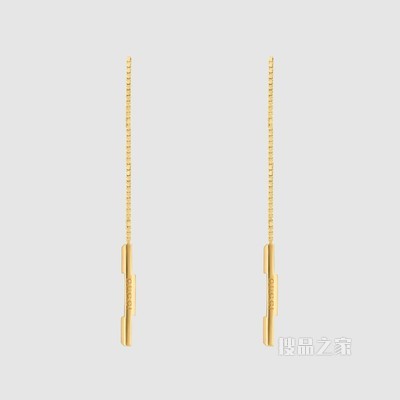 Gucci Link to Love系列“Gucci”长条吊坠耳链 18K黄金