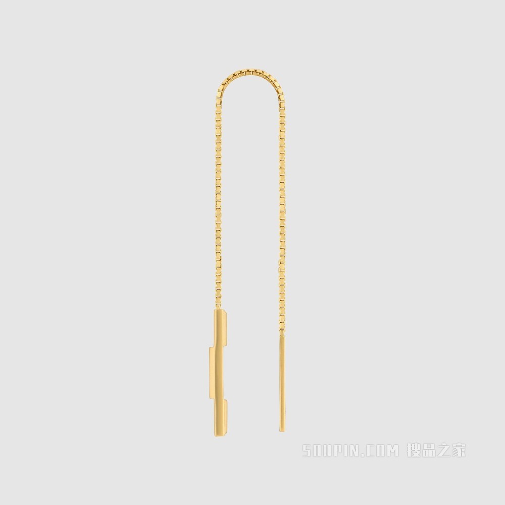 Gucci Link to Love系列“Gucci”长条吊坠耳链 18K黄金