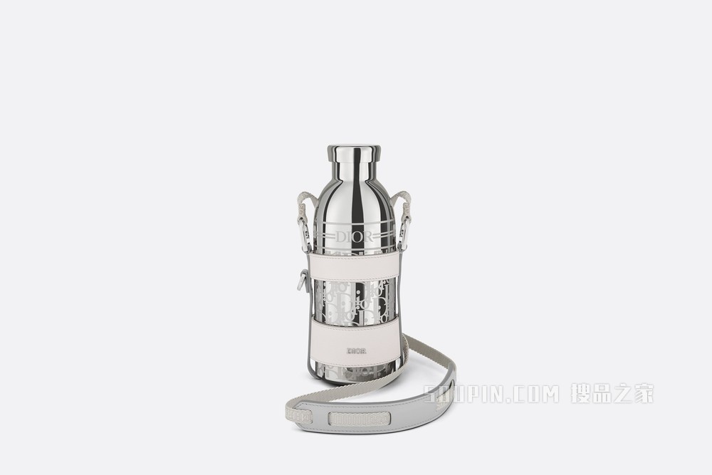 Dior Aqua 水瓶 灰白色粒面牛皮革和不锈钢 Dior Oblique 图案搭配肩带