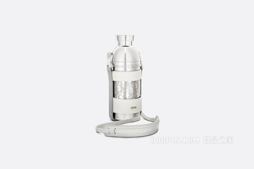 Dior Aqua 水瓶 灰白色粒面牛皮革和不锈钢 Dior Oblique 图案搭配肩带