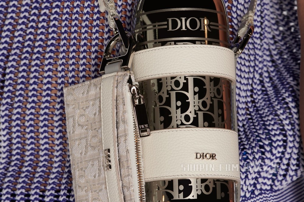 Dior Aqua 水瓶 灰白色粒面牛皮革和不锈钢 Dior Oblique 图案搭配肩带