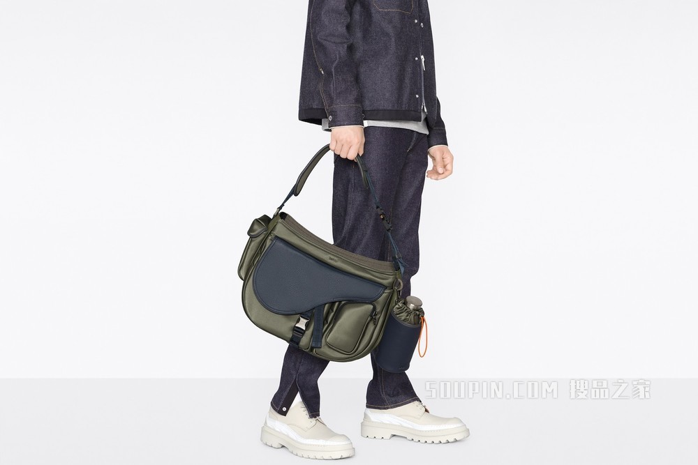 DIOR AND SACAI 水瓶（含瓶托） 不锈钢、海军蓝色粒面牛皮革和橄榄色科技面料