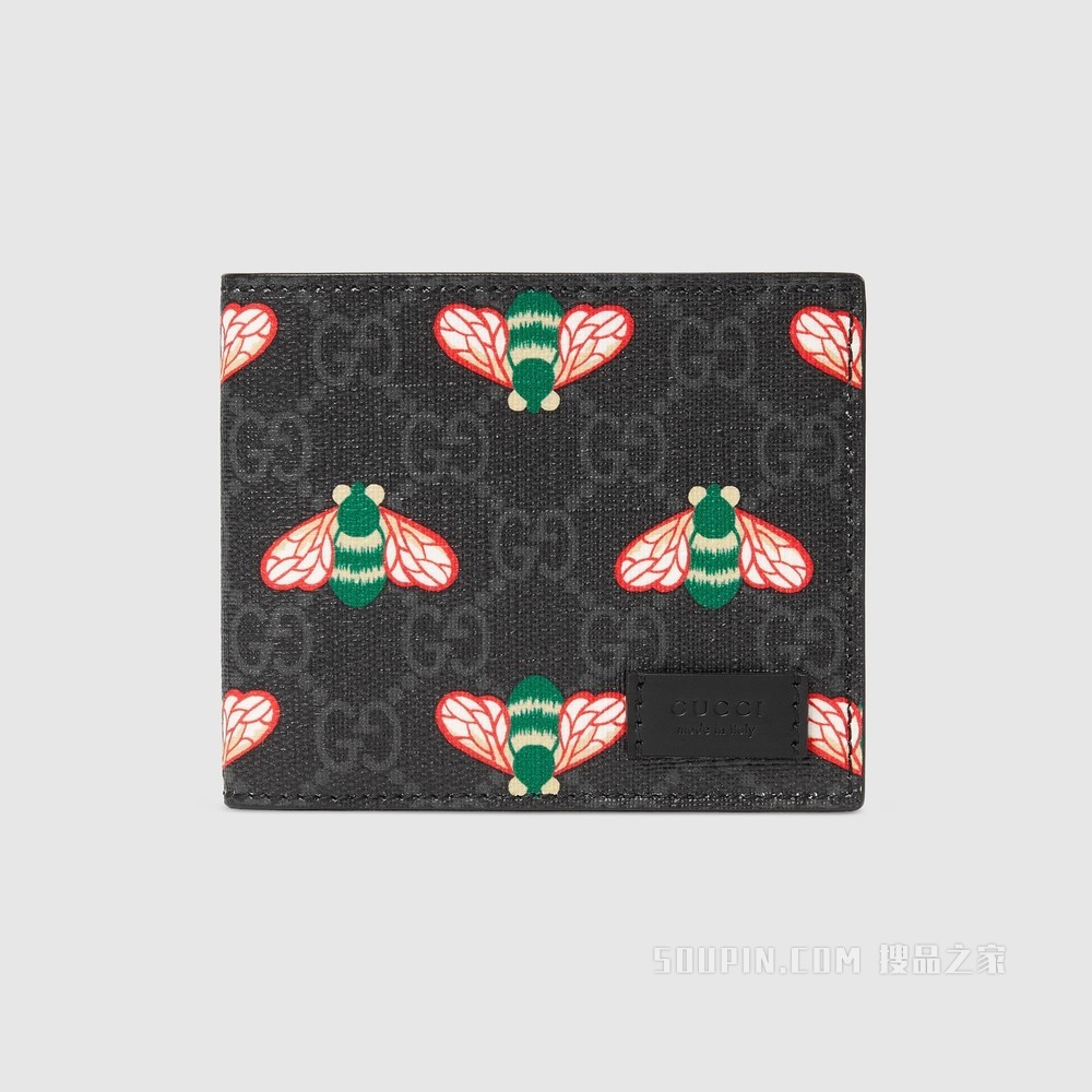 Gucci Bestiary系列钱包,饰以蜜蜂图案 黑色GG Supreme帆布