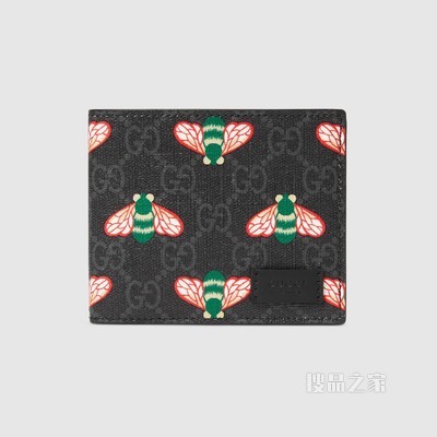 Gucci Bestiary系列钱包,饰以蜜蜂图案 黑色GG Supreme帆布