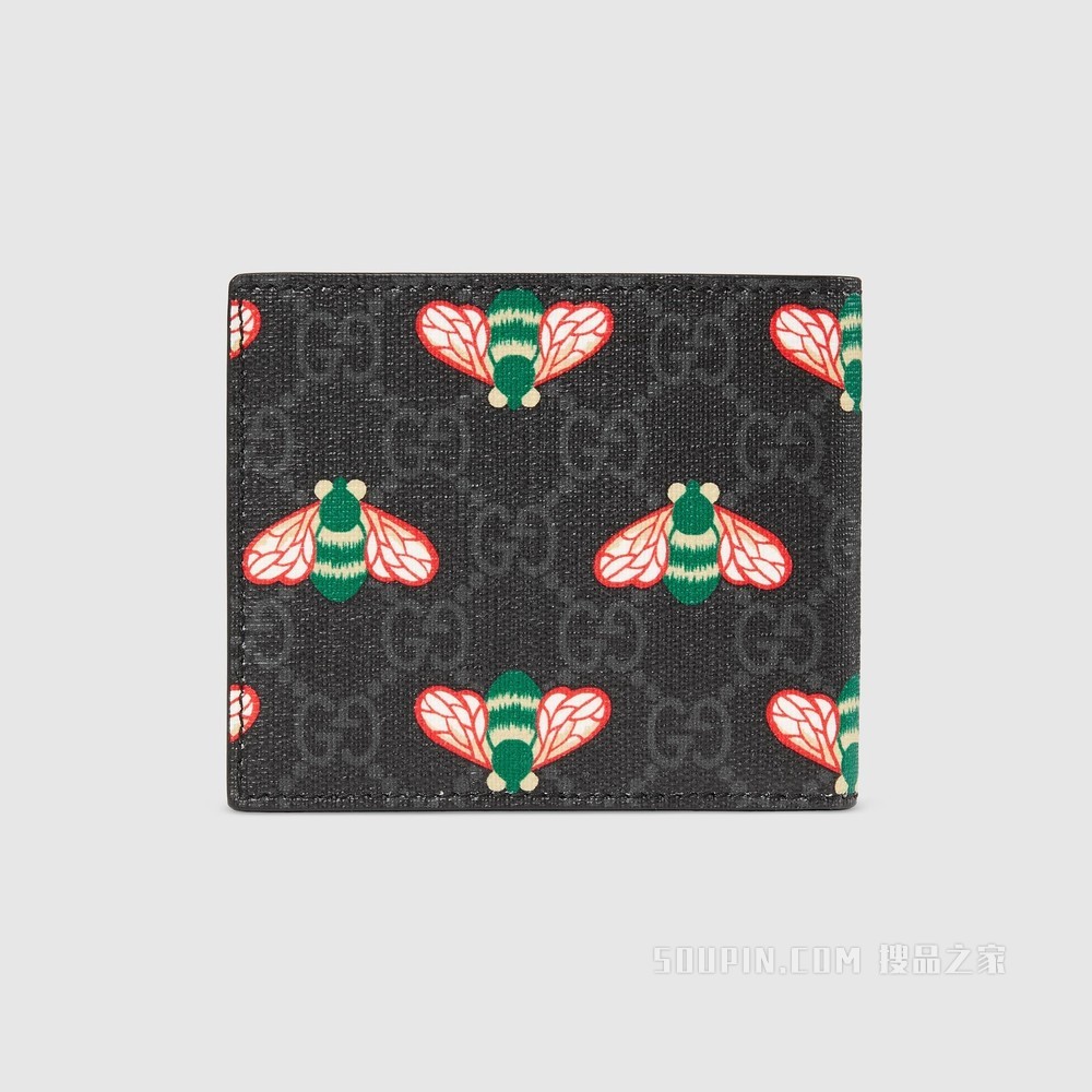 Gucci Bestiary系列钱包,饰以蜜蜂图案 黑色GG Supreme帆布