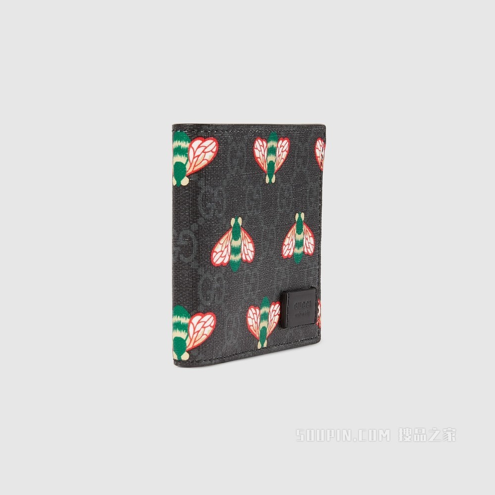 Gucci Bestiary系列钱包,饰以蜜蜂图案 黑色GG Supreme帆布