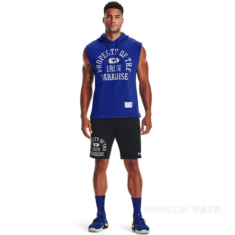 男士Project Rock强森Charged Cotton®抓绒无袖连帽上衣