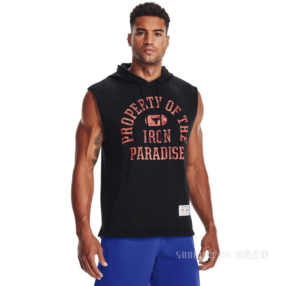 男士Project Rock强森Charged Cotton®抓绒无袖连帽上衣