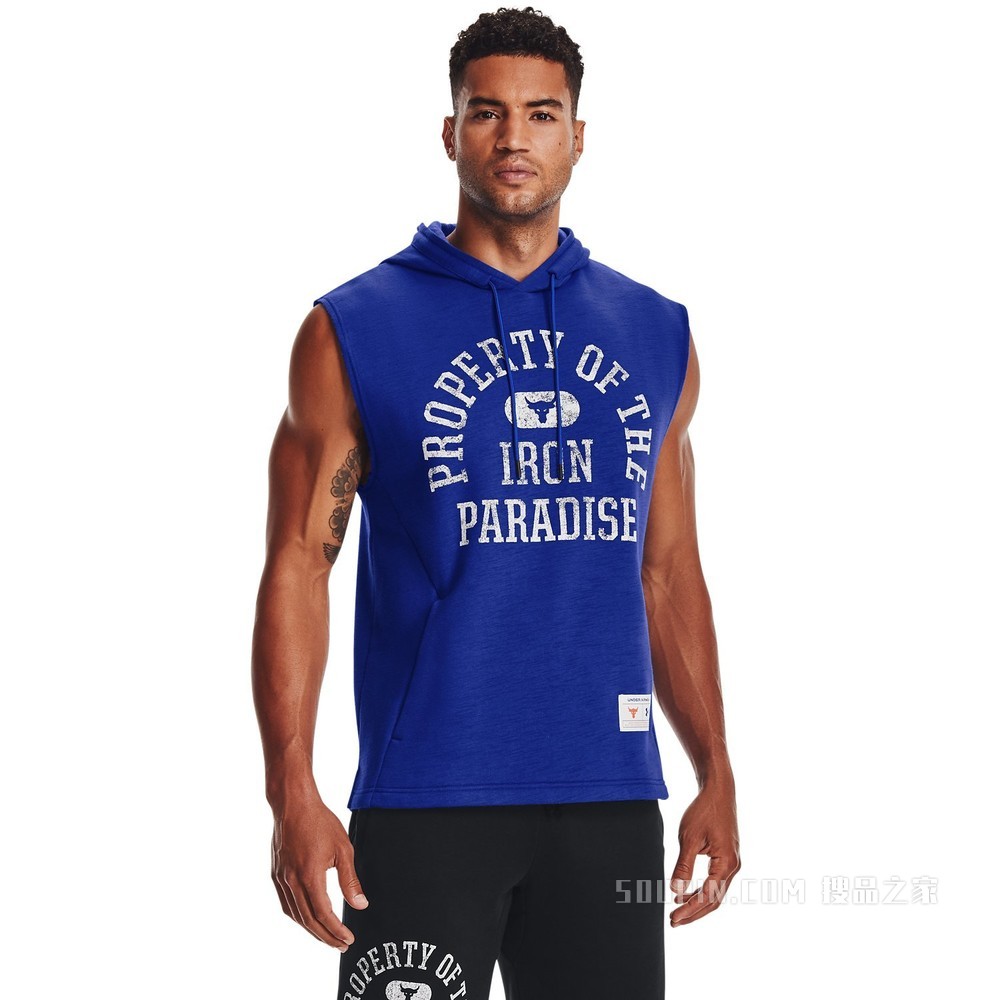 男士Project Rock强森Charged Cotton®抓绒无袖连帽上衣