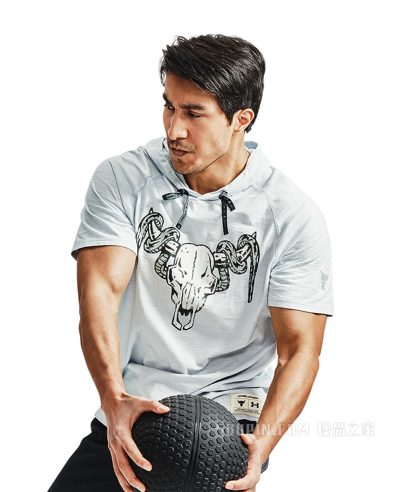男士Project Rock强森Charged Cotton®连帽短袖T恤