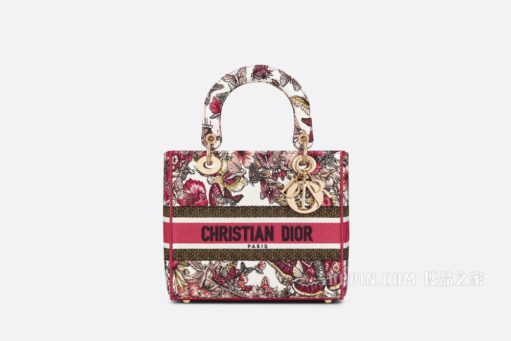 中号 Lady D-Lite 手袋 多色蝴蝶刺绣