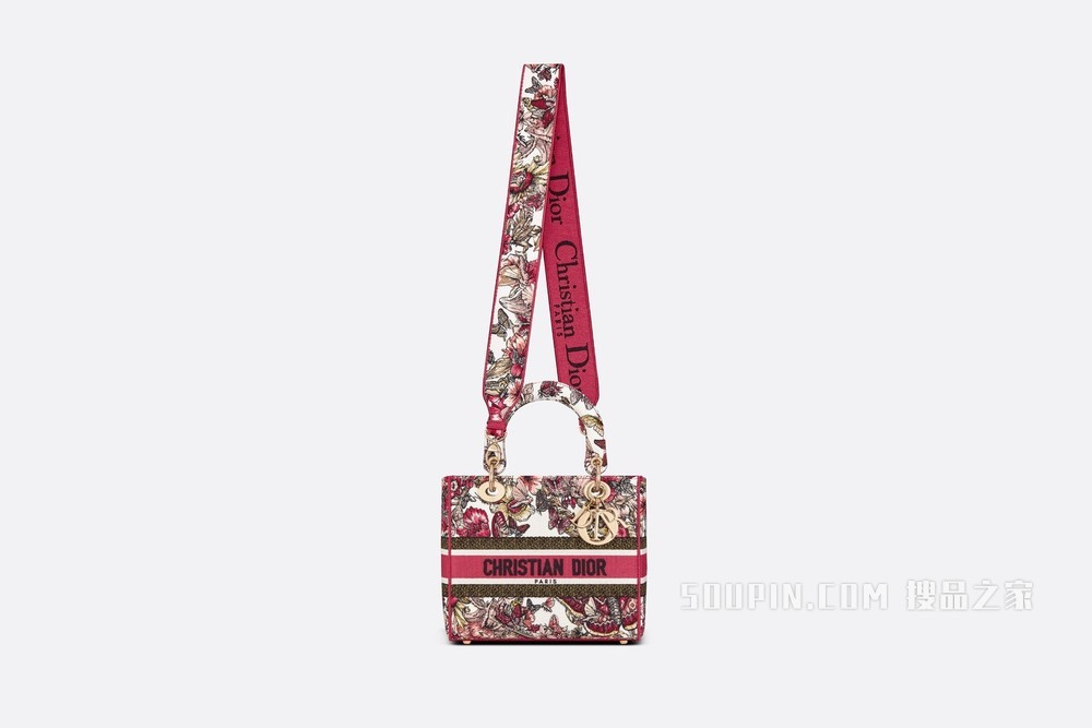 中号 Lady D-Lite 手袋 多色蝴蝶刺绣