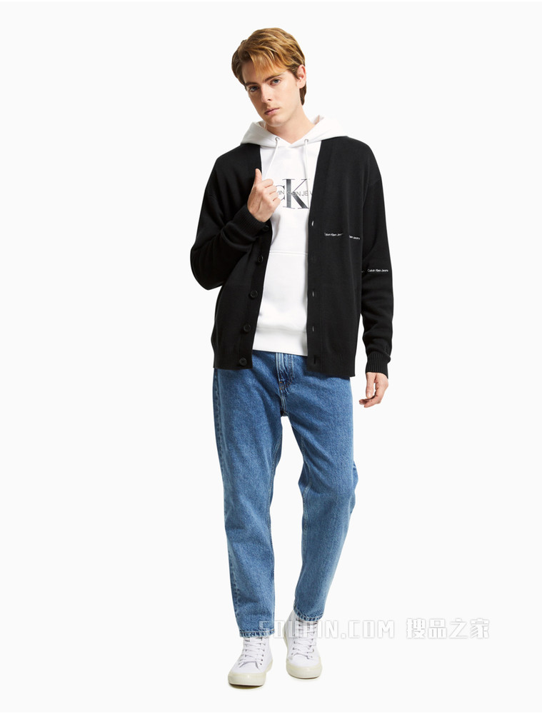 Calvin Klein 男士纽扣V领开衫纯棉刺绣毛衣针织衫J319779