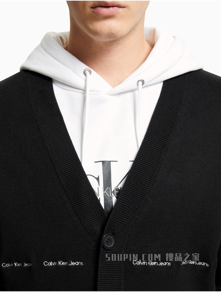 Calvin Klein 男士纽扣V领开衫纯棉刺绣毛衣针织衫J319779